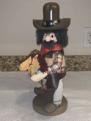 Wood Urban Cowboy Nutcracker With Rope And Stick Horse By Zims 1998