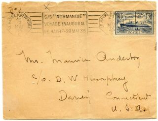 Ss Normandie Inaugural Voyage 29 May 1935 Stamped & Postmarked Envelope