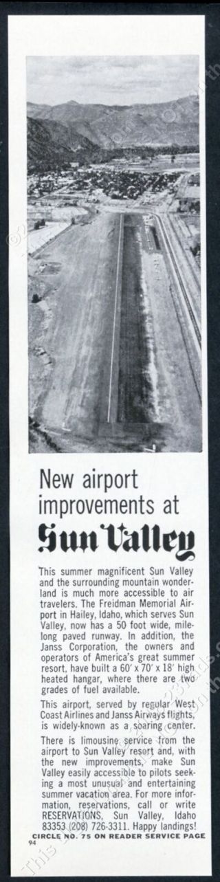 1967 Sun Valley Ski Area Airport Runway Photo Vintage Print Ad