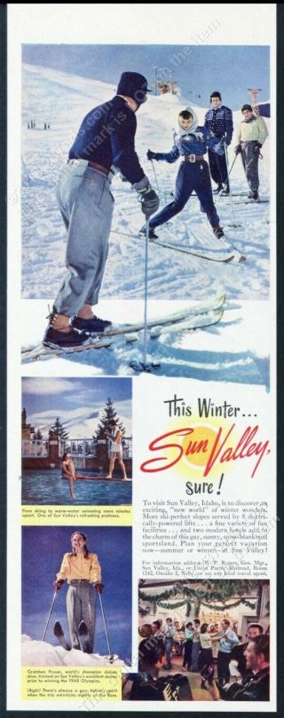 1948 Sun Valley Ski Area Skiing Skier Color Photo Vintage Print Ad