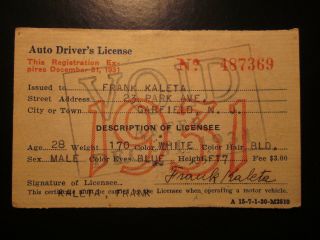 1931 Jersey Automobile Driver 