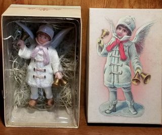 6 " Porcelain Victorian Child Angel Boy With Bells Christmas Cosco Ornament Iob