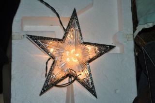 Vintage Silver With Bright Lighted Center Christmas Star Tree Topper