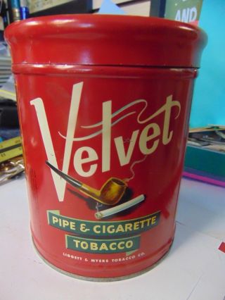 Vintage Velvet Pipe & Cigarette Tobacco Canister Tin Can Round Wow Wowwwww