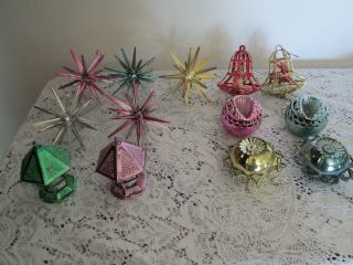 Set of 13 1950 ' s Vintage Christmas Ornaments Stars Bell Lantern Ball and More 7