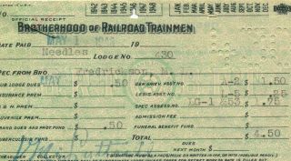 1946 Brotherhood Of Railroad Trainmen Dues Receipts,  May & June Needles Ca 430