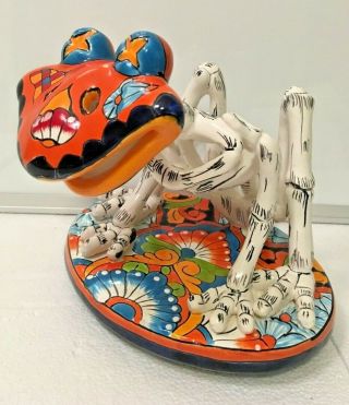 Talavera Frog Catrina Day Of The Dead Animal Figure Mexican Folk Art Toad Blue