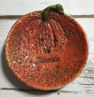Vintage Florida Souvenir Orange Ceramic Trinket Dish Pin Tray Ring Holder