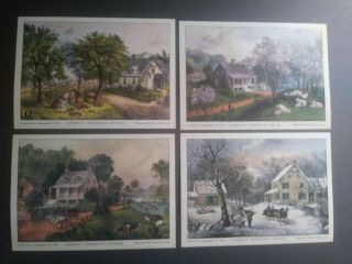 4pc Set Currier Ives Lithograph American Homestead Spring Summer Autumn Winter