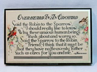 Vintage Wood Plaque - Overheard In An Orchard - Poem Sweet Birds And Blossoms