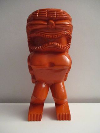 Vtg Large 1960 ' s Hand - carved Monkey Pod Wood HAWAIIAN TIKI Statue Fertility God 2