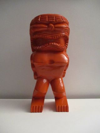 Vtg Large 1960 ' s Hand - carved Monkey Pod Wood HAWAIIAN TIKI Statue Fertility God 3