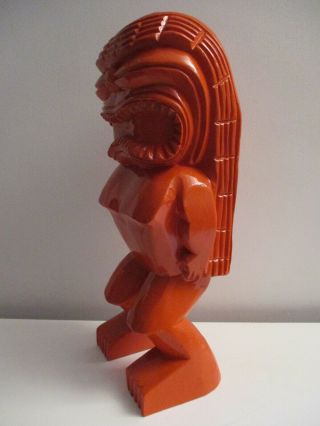 Vtg Large 1960 ' s Hand - carved Monkey Pod Wood HAWAIIAN TIKI Statue Fertility God 6