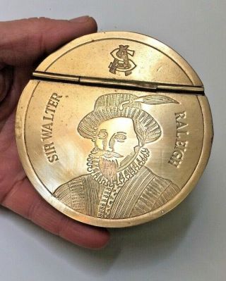 Sir Walter Raleigh Solid Brass Hand Engraved Vintage Snuff Box