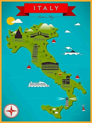Map Of Italy Florence Rome Milano Pisa Naples Retro Travel Art Poster Print
