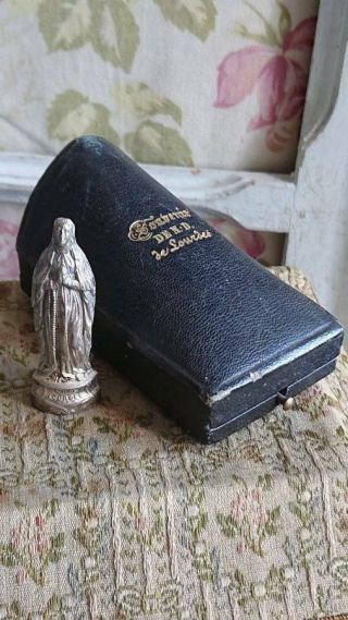 Antique French Silver Travelling Icon In Fitted Box Lourdes C1850