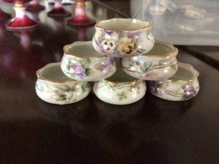 Antique O&eg Royal Austria Six Hand Painted Porcelain Open Salt Cellars Violets