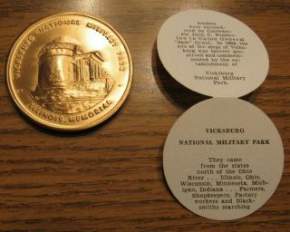 Vintage Vicksburg National Military Park Medal W/ Paper - Mississippi Ms