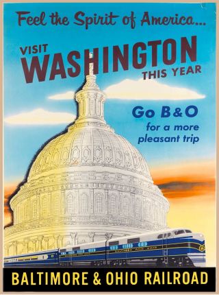 Visit Washington D.  C.  Ohio Baltimore Railroad U.  S.  Travel Advertisement Poster
