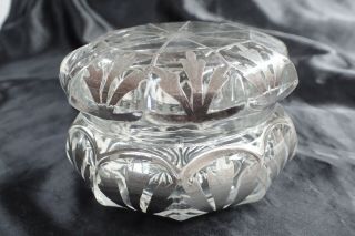 Antique Signed Heisey Sterling Silver Overlay Cut Glass Powder Dresser Jar