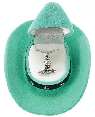 Western Cowboy Boot W/spur Necklace In Cowboy Hat Gift Box