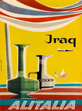 Iraq Alitalia Vintage Airlines Airline Travel Advertisement Art Poster Print