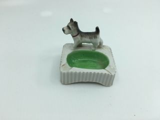 Vintage Ashtray Japan 1950 ' s Grey Schnauzer Dog Green Bowl Ash Tray Striker 2