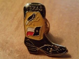 Vintage Hat/lapel Pin - Texas Lone Star Cowboy Boot - With State Bird And State Flag