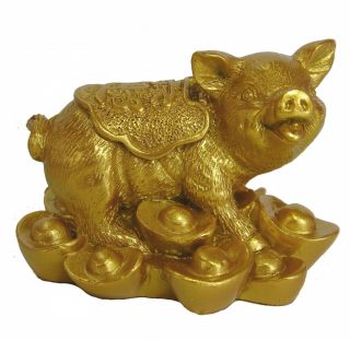 Chinese Zodiac Golden Money Pig Statue Boar Figurine Feng Shui Animal