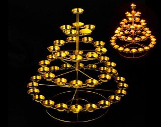 Tibet Buddhist Butter Light Candles Lamp Holder Tower 49 Piece Set Gold Plated