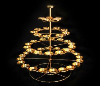 Tibet Buddhist Butter Light Candles Lamp Holder Tower 49 Piece Set Gold Plated 2