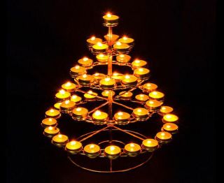 Tibet Buddhist Butter Light Candles Lamp Holder Tower 49 Piece Set Gold Plated 4