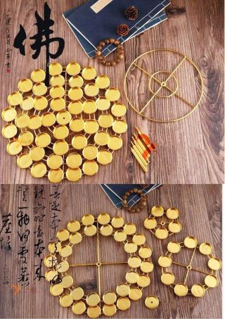 Tibet Buddhist Butter Light Candles Lamp Holder Tower 49 Piece Set Gold Plated 6