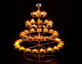 Tibet Buddhist Butter Light Candles Lamp Holder Tower 49 Piece Set Gold Plated 8