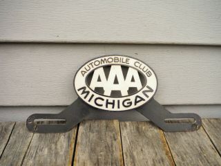Vintage Aaa Michigan Automobile Club License Plate Topper Nr Man Cave