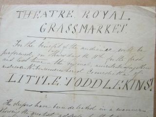 19th Century Hand Written Flyer - Theatre Royal Grassmarket - Little Toddlekin 