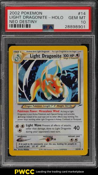 2002 Pokemon Neo Destiny Holo Light Dragonite 14 Psa 10 Gem (pwcc)