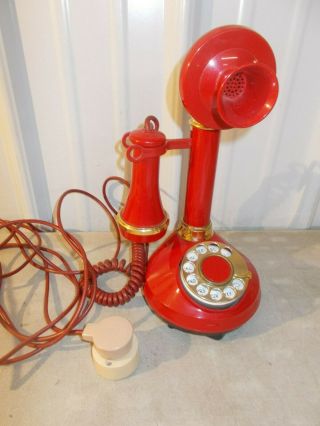 Vintage 1973 Red American Telecommunications Candlestick Telephone Rotary Dial