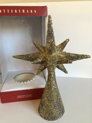 Pottery Barn Vintage Crushed Silver/gold Glass German Glitter Star Tree Topper
