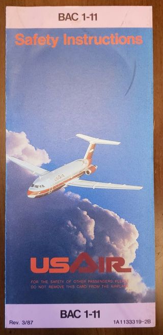 Us Air Airlines - Safety Card - Bac - 111 - 1a113319 - 2b Rev.  3/87