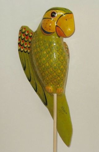 Vintage Lacquered Paper Mache Parrot Macaw Bird Mexico Folk Art 2