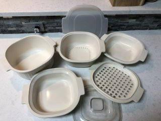 Rubbermaid Cookware Almond Stacking Cooker Microwave Steamer 7 - Piece Euc