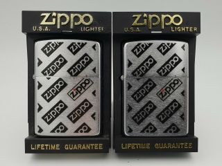 Zippo Lighters With Zippo Logo Pattern Brushed Chrome 1989 & 1991 Nos