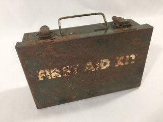 Vintage First Aid Kit Metal Box Anthes Div,  Gleason Corp Instructions In Lid