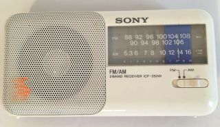 Vintage Sony Icf - 350w Am/fm Portable Radio 2 Band Receiver White