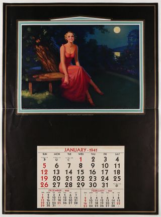 Vintage 1941 Pin - Up Salesman Sample Calendar Edward Eggleston Silver Moonlight