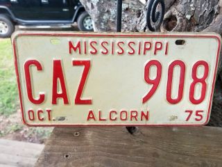 Vintage 1975 Mississippi Alcorn County License Plate Caz - 908