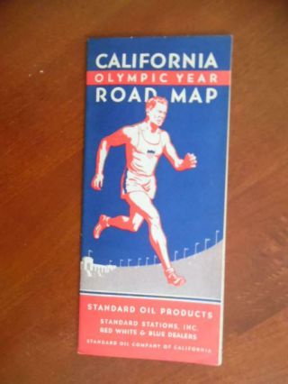 1932 Standard Oil Co Olympic Year Map Of California Art Deco Los Angeles Vintage
