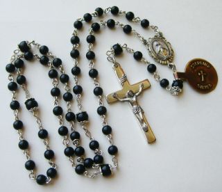 Vintage Creed Sterling Silver Black Beaded Catholic Rosary Prayer Beads