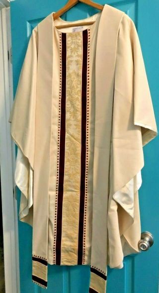 Gorgeous Catholic Priests Ivory Gold & Red Chasuble & Stole By C.  M.  Almy & Son